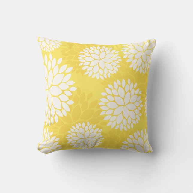 Coussin floral jaune citron de motif (Recto)