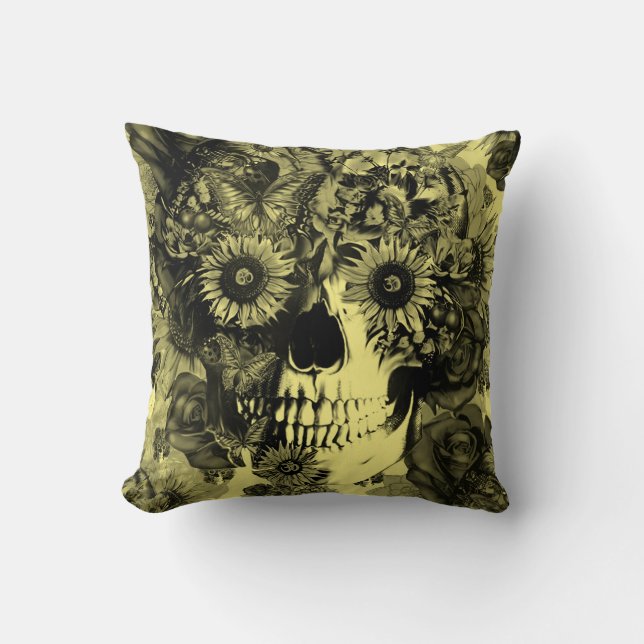 Coussin floral jaune de crâne (Recto)