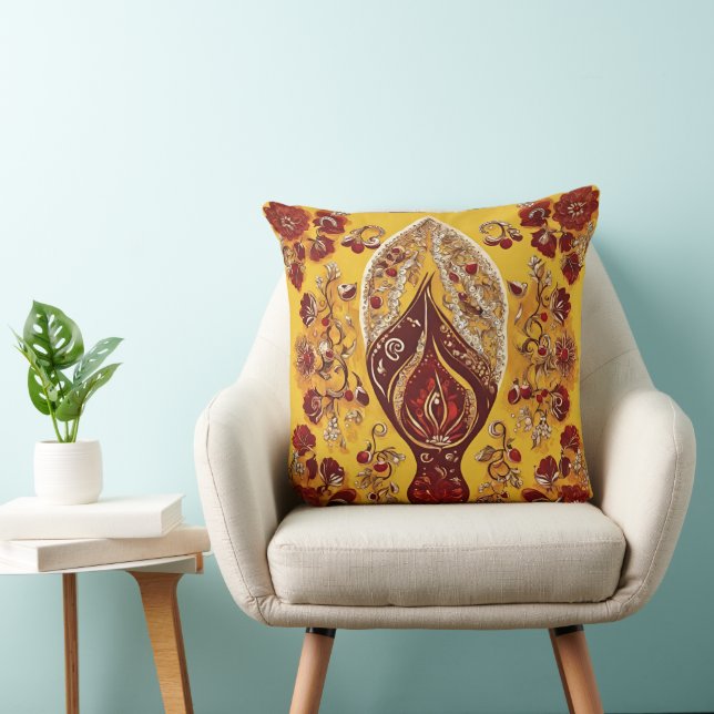 Coussin floral jaune et bordeaux bohème (Chaise)