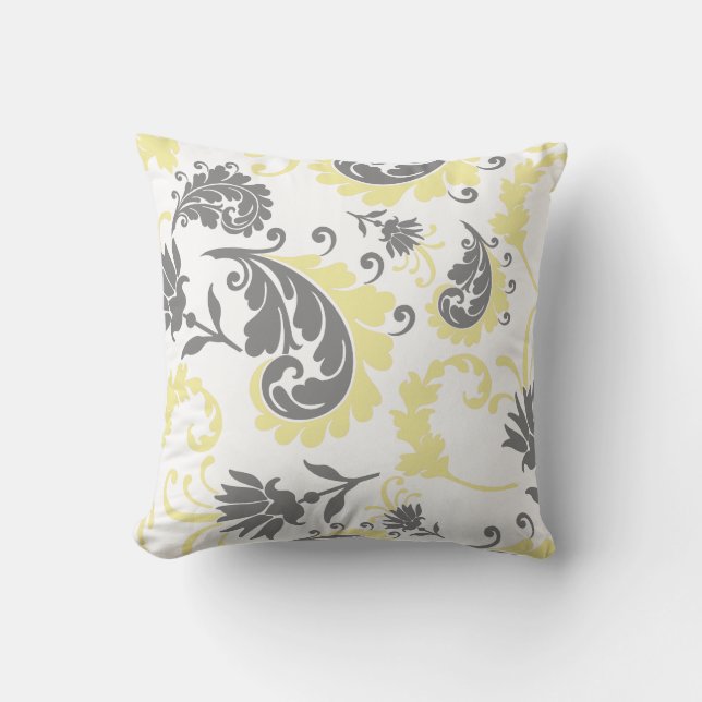 Coussin floral jaune et gris 16x16 d'accent (Recto)