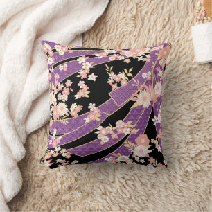 Coussin Floral Kimono Motif Violet