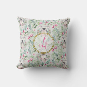 Coussin Floral KOALA OURS Monogramme Filles Pièce à couche