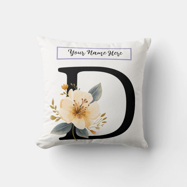 Coussin Floral Letter D Pillow – Personalized Initial Cush (Recto)