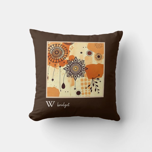 Coussin Floral Mandala Automne Rustique Tons Terre (Recto)