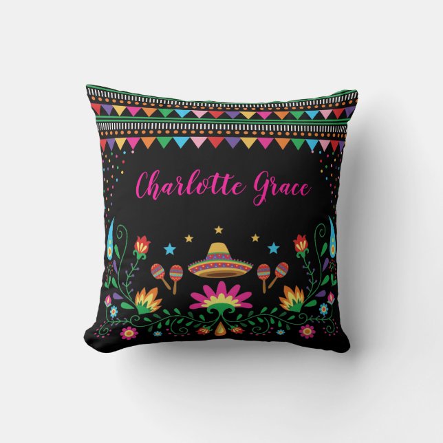 Coussin Floral mexicain de motif de confettis de fiesta (Recto)