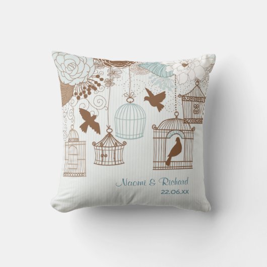 Coussin Floral moderne bleu Birdcage (Recto)