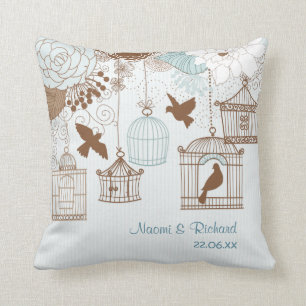 Coussin Floral moderne bleu Birdcage