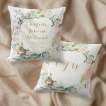 Coussin Floral Monogramme Bébé Naissance Statistiques Nurs<br><div class="desc">Ce joli coussin personnalisé de natation stats keepsaké jetez pépinière dispose d'une délicate aquarelle de roses entourant le nom du bébé et les statistiques de naissance pour vous de personnaliser avec vos nouveaux détails spéciaux d'arrivée! L'inverse a une guirlande florale assortie et élégantes initiales monographiques personnalisées. Conçu par Thisisnotme©</div>
