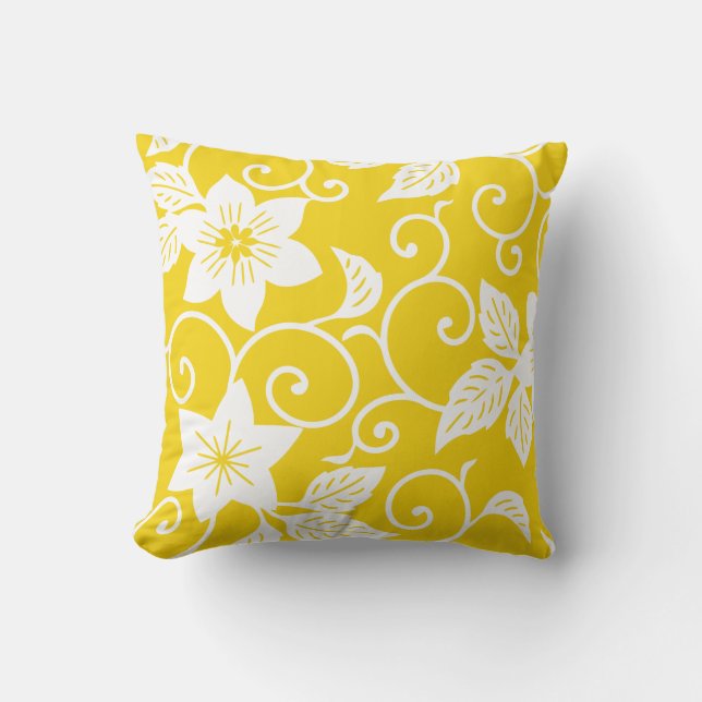 Coussin floral - motif jaune citron (Recto)