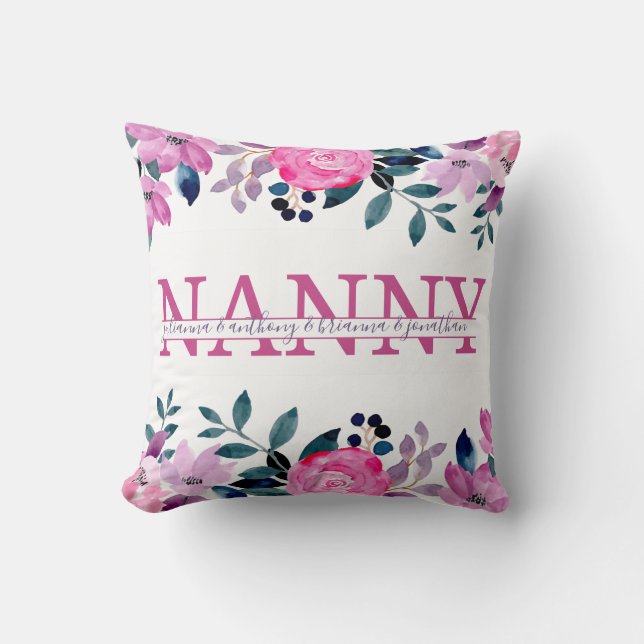 Coussin Floral Nanny scinde Monogramme avec des noms de pe (Recto)