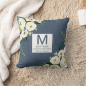 Coussin Floral Navy Blue Birth Stats Nouveau-né bébé (Couverture)