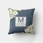 Coussin Floral Navy Blue Birth Stats Nouveau-né bébé (Verso)