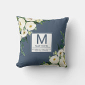 Coussin Floral Navy Blue Birth Stats Nouveau-né bébé (Recto)