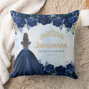 Coussin Floral Navy Blue Gold Princess Tiara Quinceanera