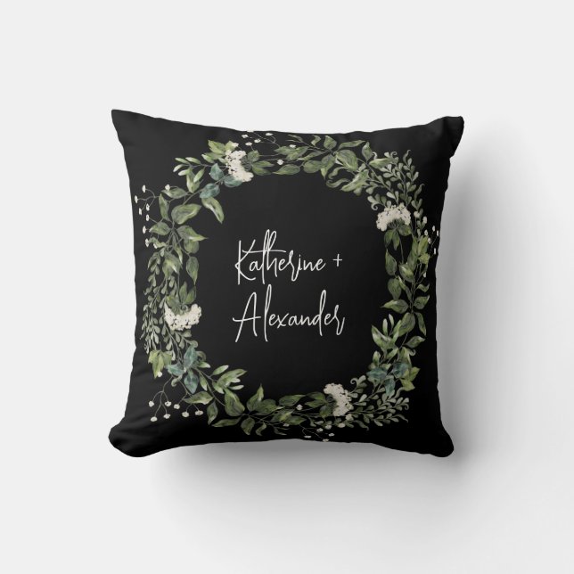 Coussin Floral noir blanc élégant décorations monogramme (Recto)