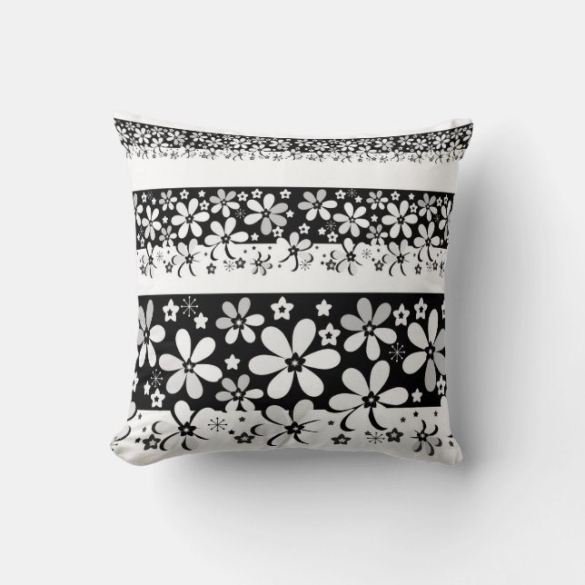 Coussin Floral noir et blanc (Recto)