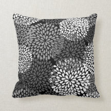 Coussin floral noir et blanc - chrysanthème