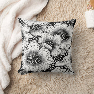 Coussin Floral noir et blanc gras