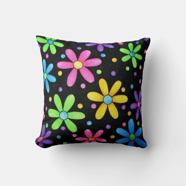 Coussin floral noir et funky (Recto)