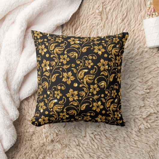 Coussin Floral Noir Or (Couverture)