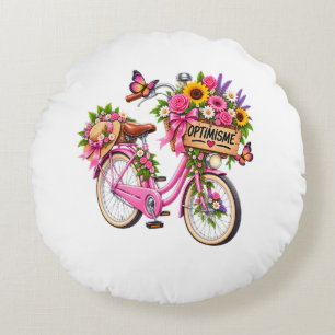 Coussin Floral « Optimisme » – Vélo Rose Fleuri et