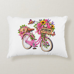 Coussin Floral « Optimisme » – Vélo Rose Fleuri et
