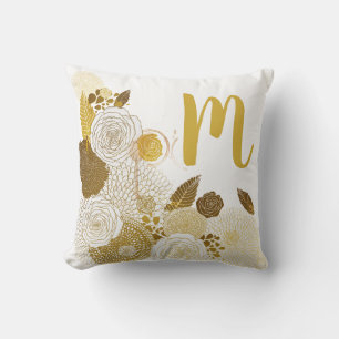 Coussin Floral or moderne et Monogramme