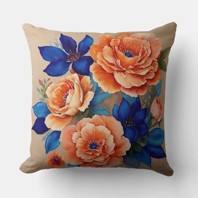 Coussin Floral orange et bleu (Recto)
