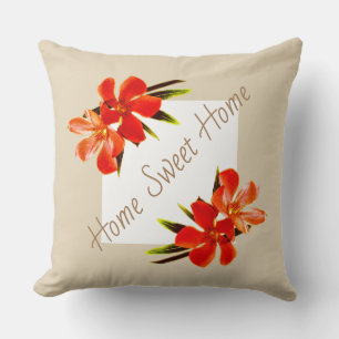 Coussin Floral orange   Khaki et blanc   Maison Sweet Home