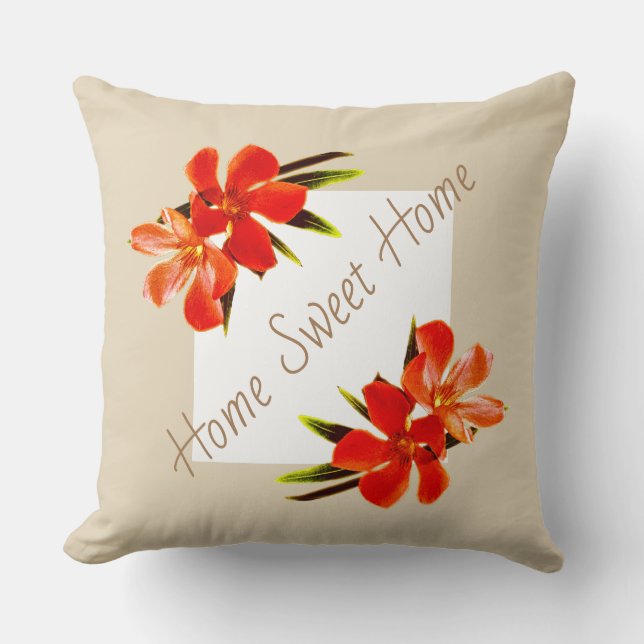 Coussin Floral orange | Khaki et blanc | Maison Sweet Home (Recto)