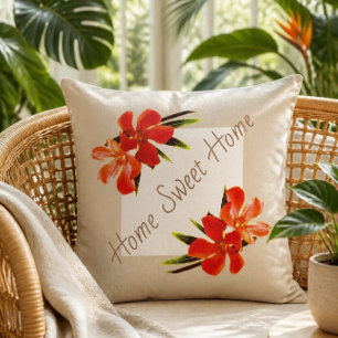 Coussin Floral orange Khaki et blanc Maison Sweet Home