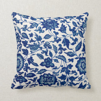 Coussin Floral ornemental bleu chinois