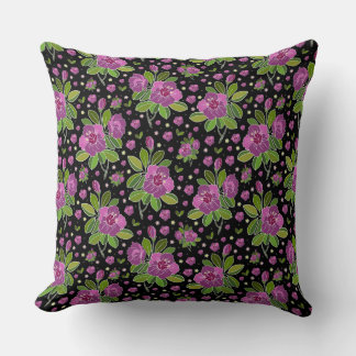 Coussin Floral Pattern Lilac Pink Green Black