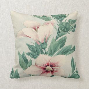 Coussin Floral peint à la main d'aquarelle verte rose