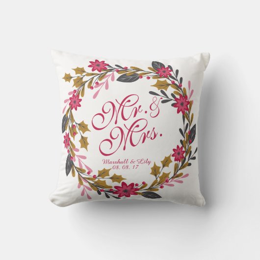 Coussin floral personnalisé de mariage de Noël (Recto)