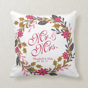 Coussin floral personnalisé de mariage de Noël