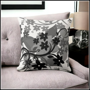 Coussin [Floral rétro] Gris Gris Botanique Design graphiqu
