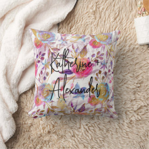 Coussin Floral rose blanc élégant décorations monogramme
