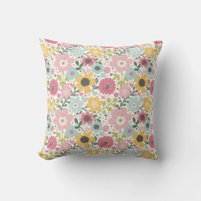Coussin Floral rose jaune (Recto)