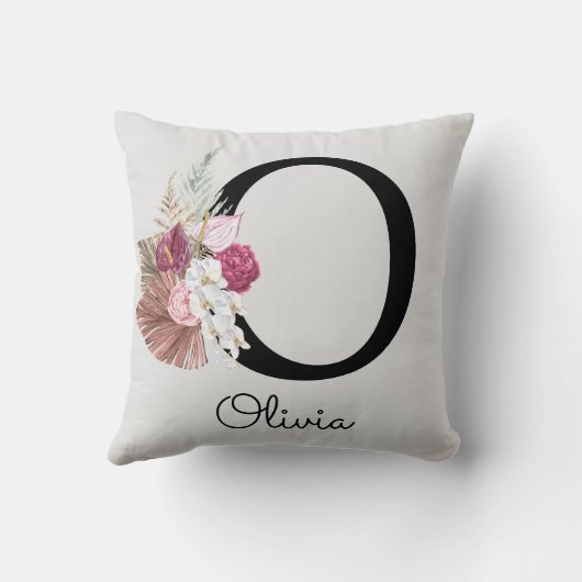 Coussin Floral rose or monogramme O initial (Verso)