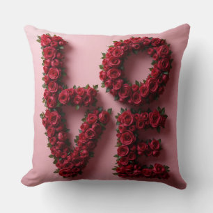Coussin floral Rose rouge romantique 'AMOUR'