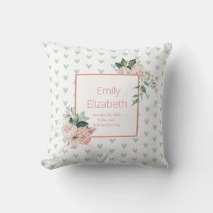 Coussin Floral rose Sage Vert Aquarelle Floral Baby Girl