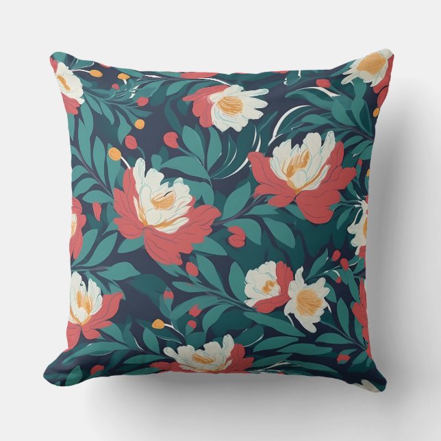 Coussin Floral rouge et blanc (Recto)