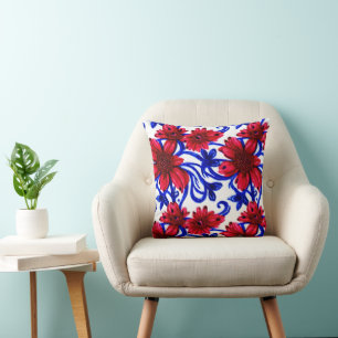 Coussin Floral rouge et bleu