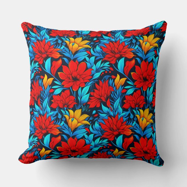 Coussin Floral Rouge jaune Fleurs Motif-13075 (Recto)