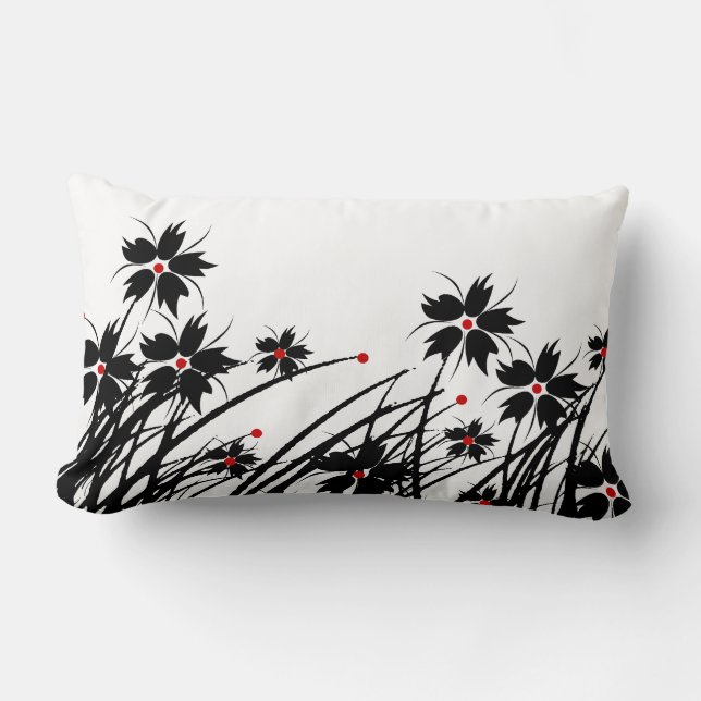 Coussin Floral Rouge Noir Blanc A (Recto)