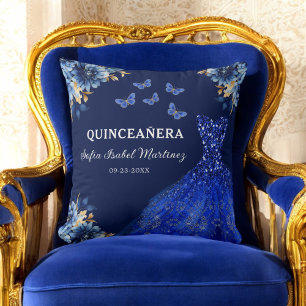 Coussin Floral Royal Blue Gold Princess Quinceanera