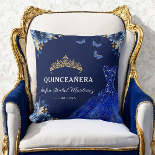 Coussin Floral Royal Blue Gold Princess Quinceanera