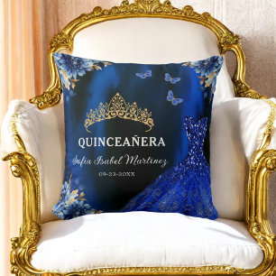 Coussin Floral Royal Blue Gold Princess Quinceanera