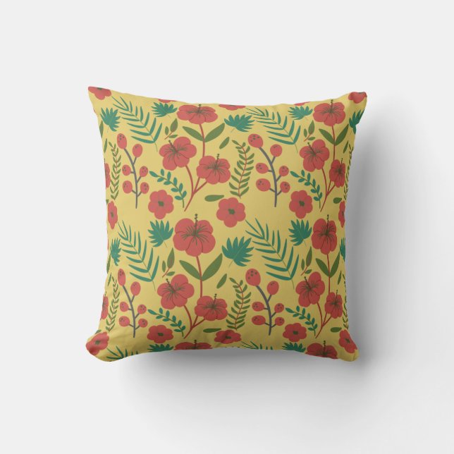 Coussin Floral sans couture motif rouge jaune vert fleurs (Recto)